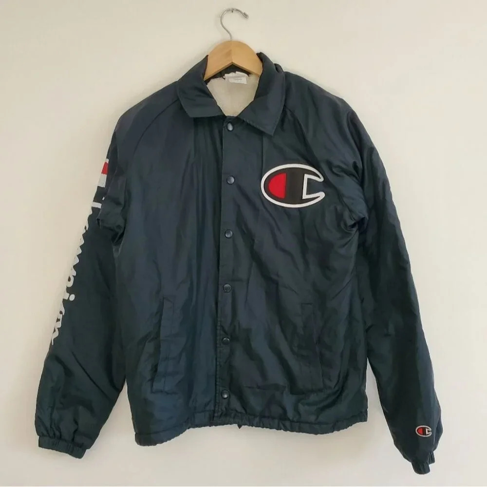 CHAMPION | Vintage Navy Blue Snap Closure Fleece Faux Fur Lined Jacket (Sz S)